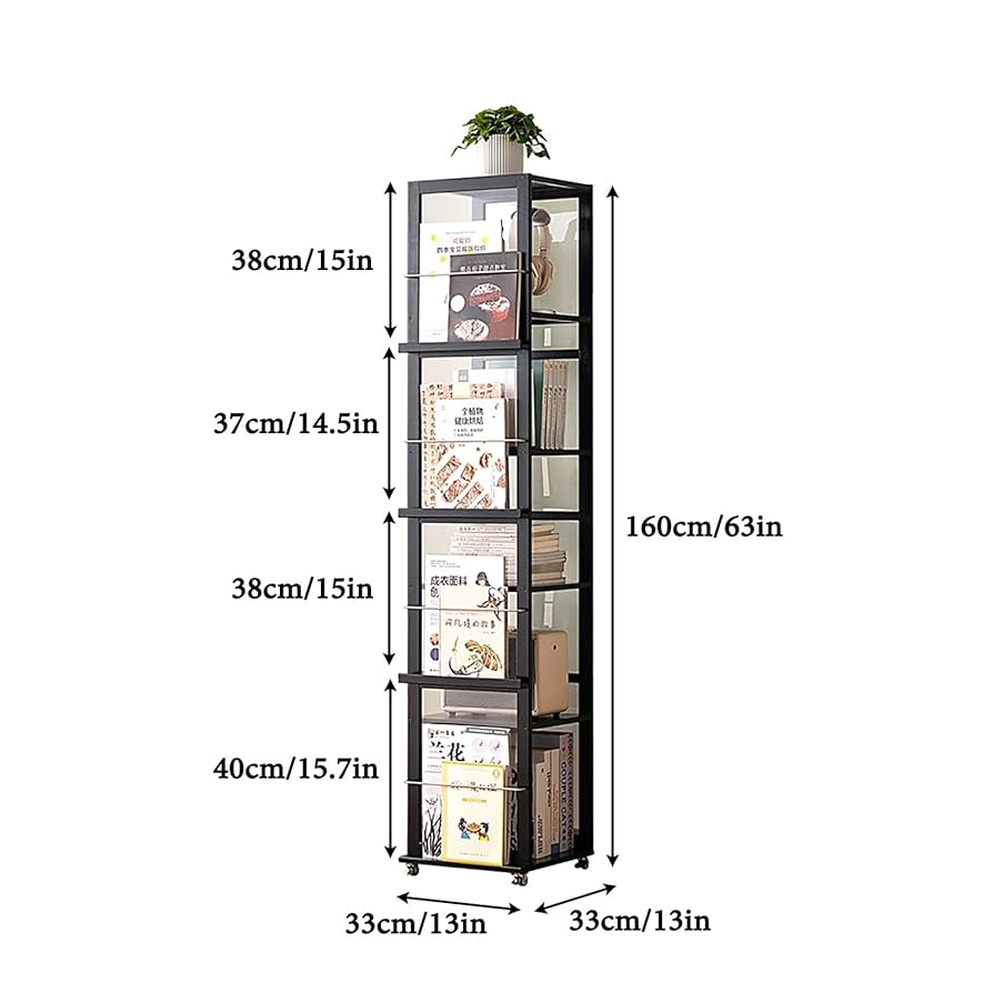 Amazon｜竹製回転式本棚 5段 本棚 回転 大容量 絵本棚 省